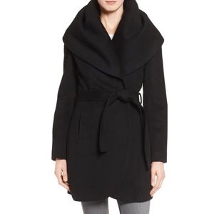 🖤T TAHARI Wool Blend Belted Wrap Black Coat Size S